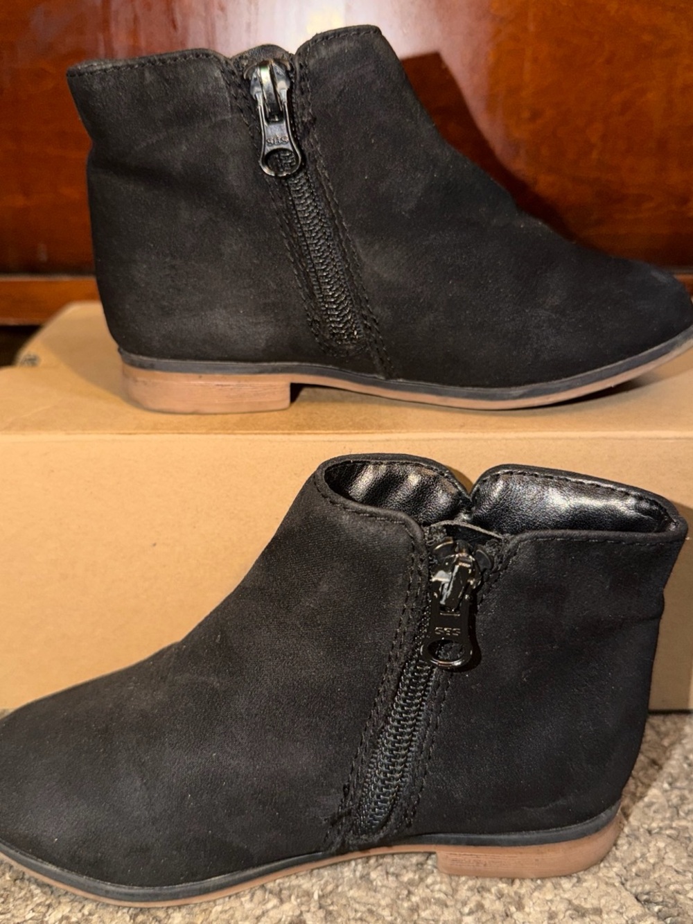 Little girl size 9 Black Suede Ankle Boots with Side Zipper